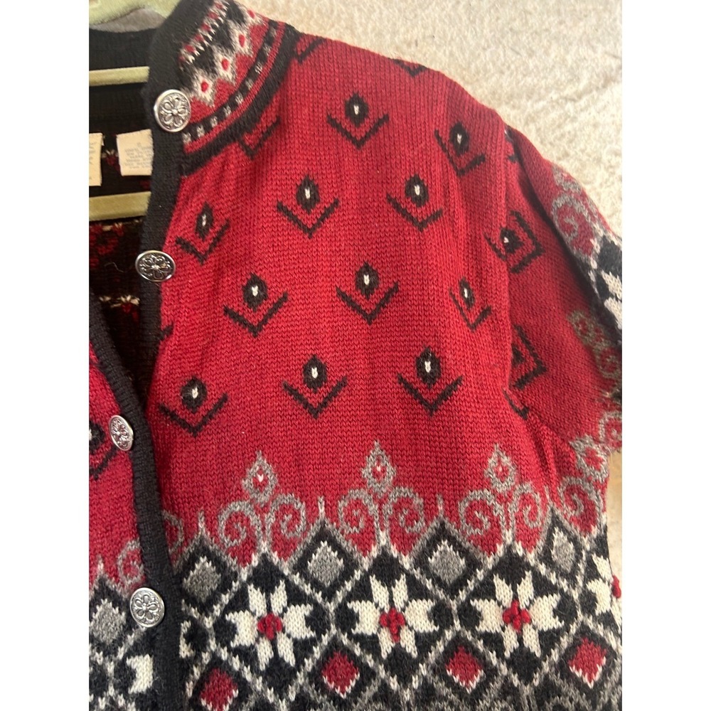 Nordic Fair Isle Wool Cardigan Sweater Vintage Rare Women Snowflake Button Front
